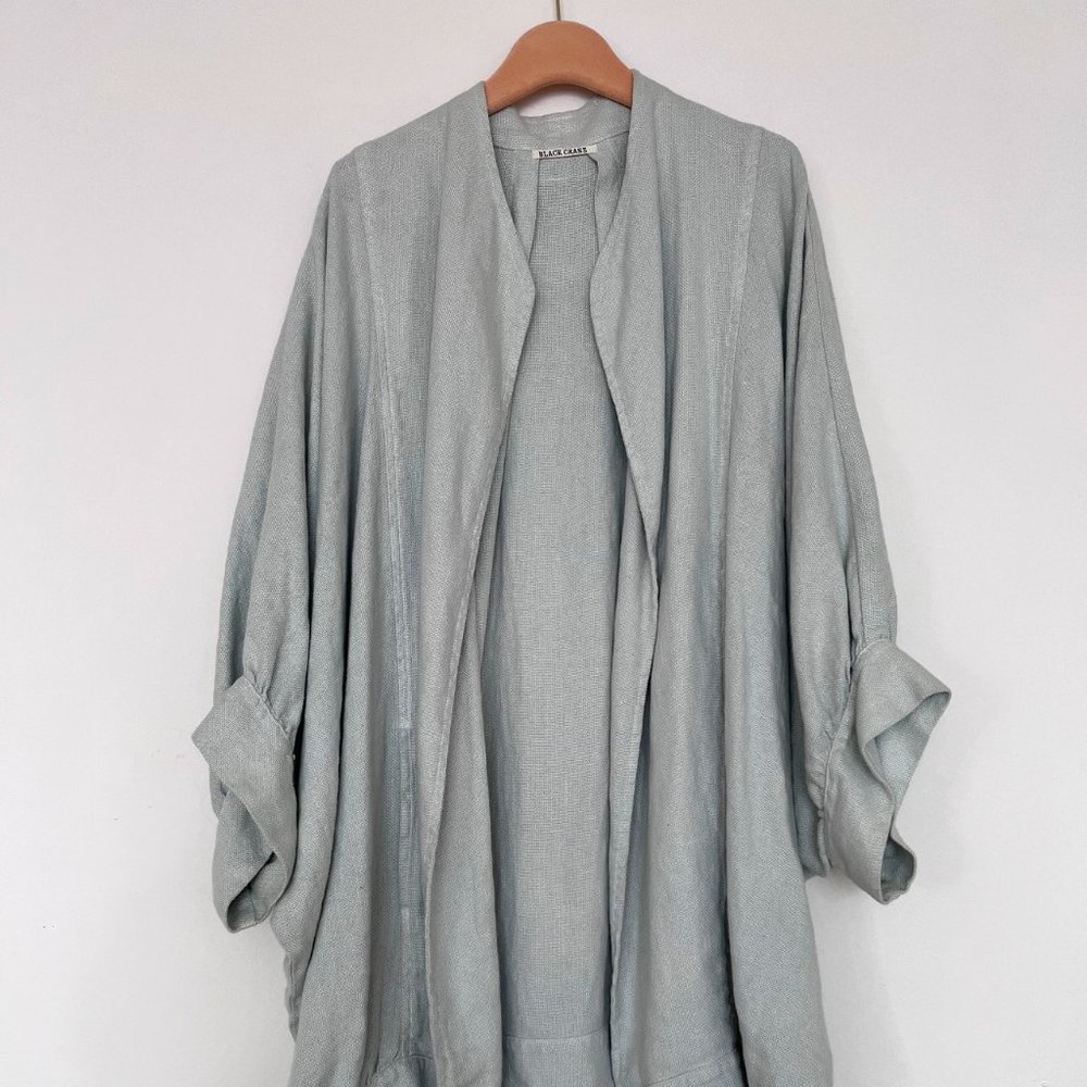 Black Crane Linen Spoon Jacket, Seafoam
